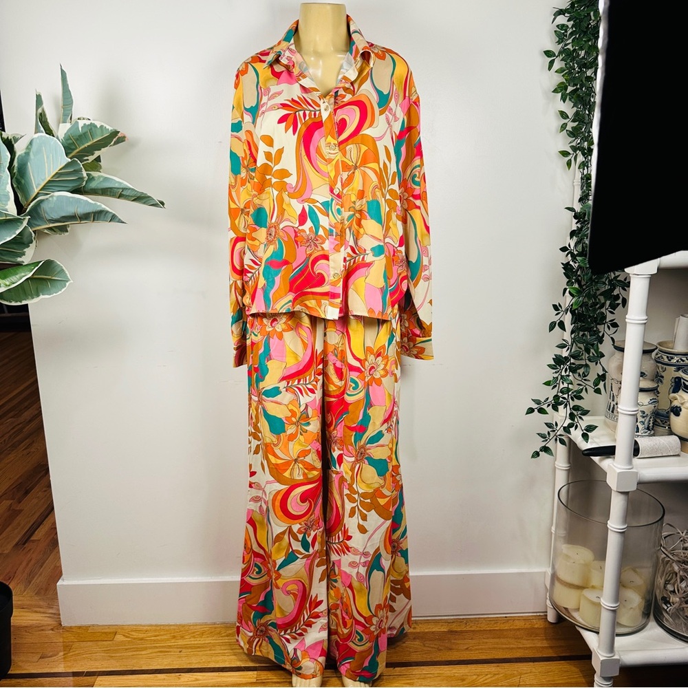 Flying Tomato 2-piece Matching Set Sz L Pants Top Psychedelic Shirt Coordinated